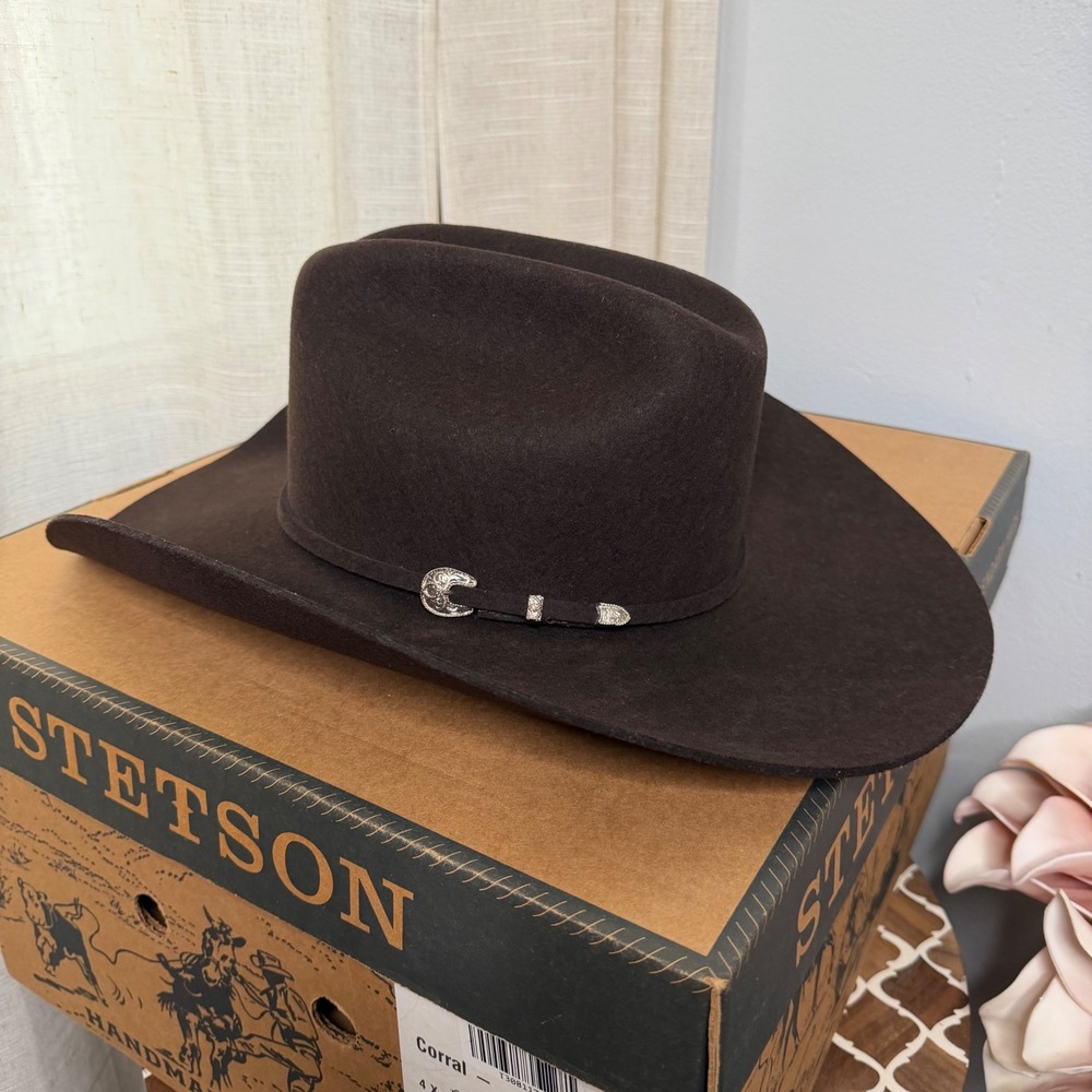 NIB Stetson Corral Cowboy Hat 4X Buffalo Felt Chocolate Brown Adult Size 7